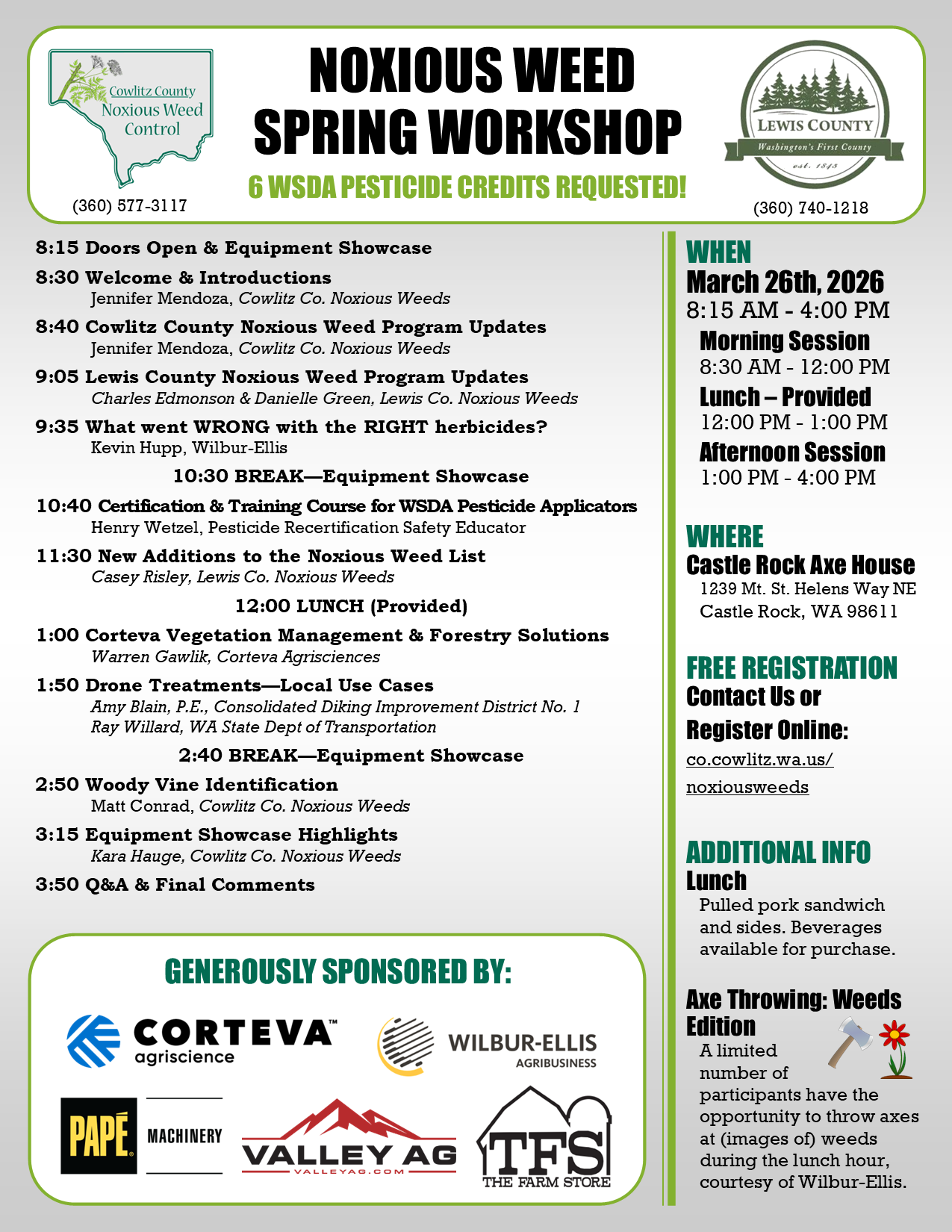 2026 Cowlitz and Lewis County Noxious Weed Spring Workshop Agenda
